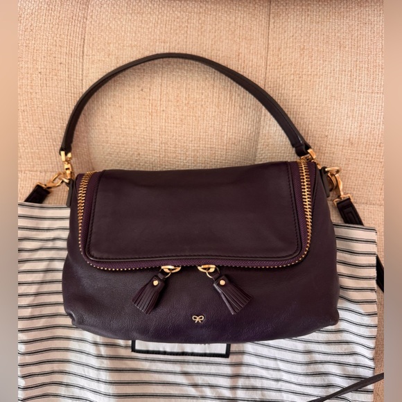 Anya Hindmarch Maxi Zip Aubergine Leather Crossbody Bag + Dust Bag - Picture 2 of 13